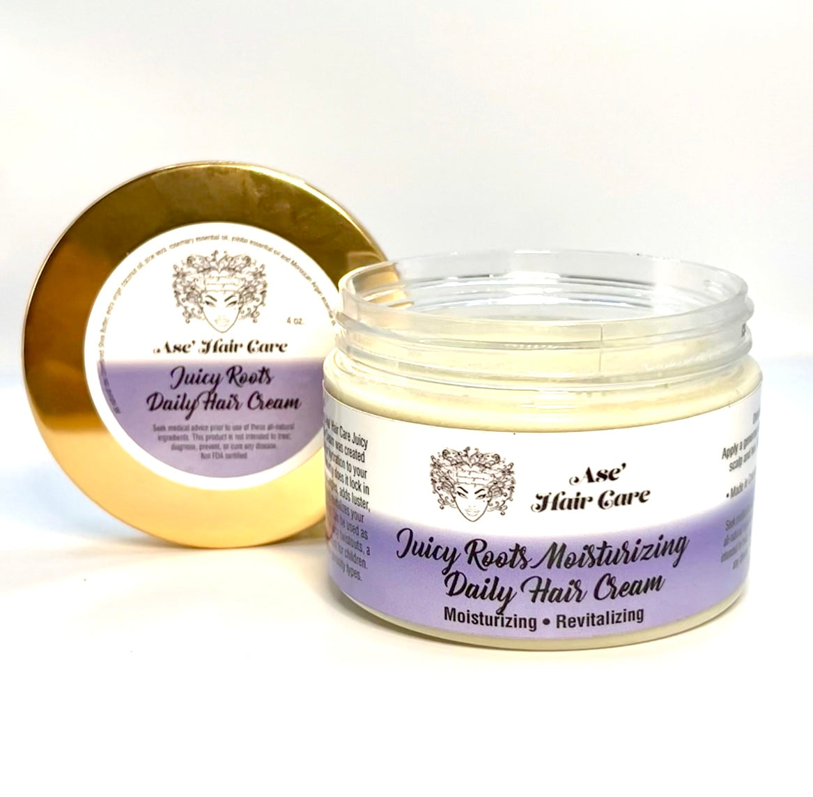 Simple all natural Ase’ Hair Care Juicy Roots Daily Hair Cream was created to provide superior hydration to your beautiful coils. Not only does it lock in moisture, but it detangles, adds luster, aids in growth and revitalizes your hair from root to tip!