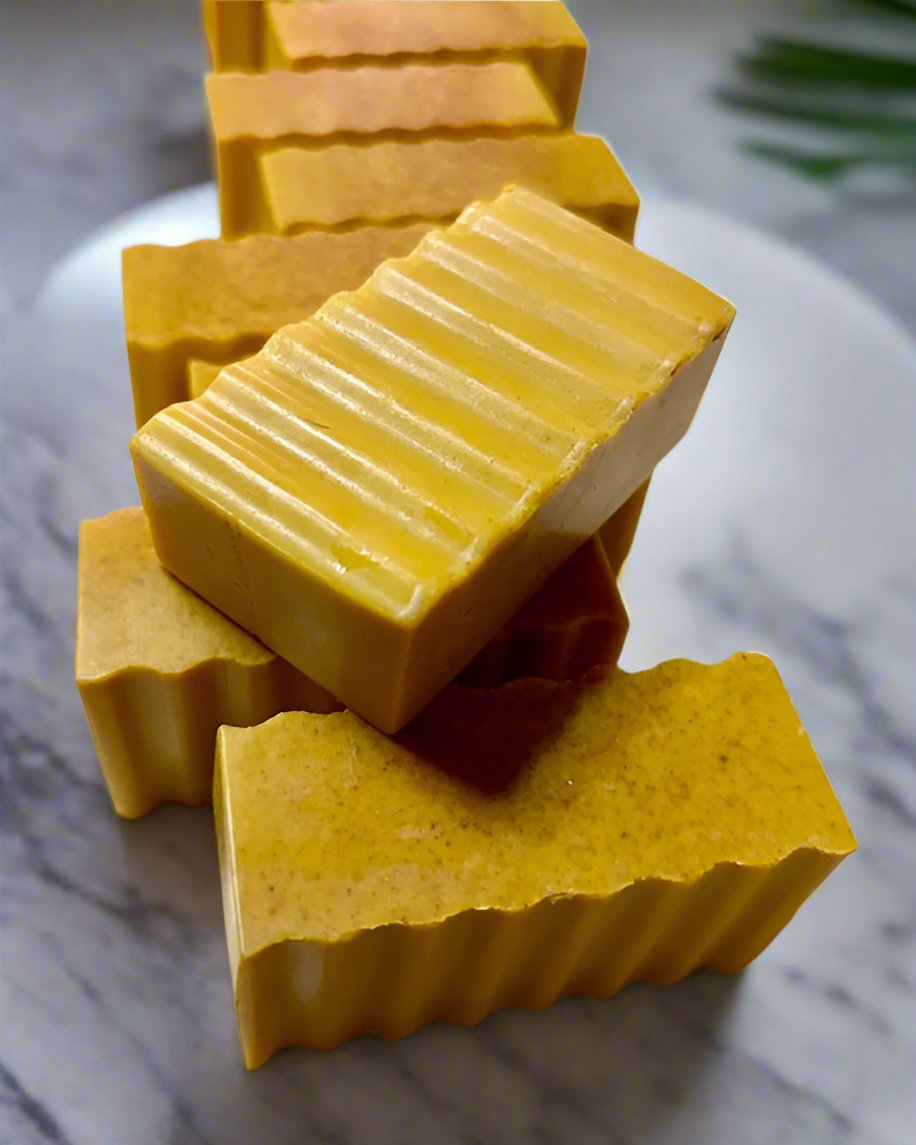 All Natural Lemon Scented Turmeric & Honey Soap Triple Butter: Mango, Shea and Coco Butter