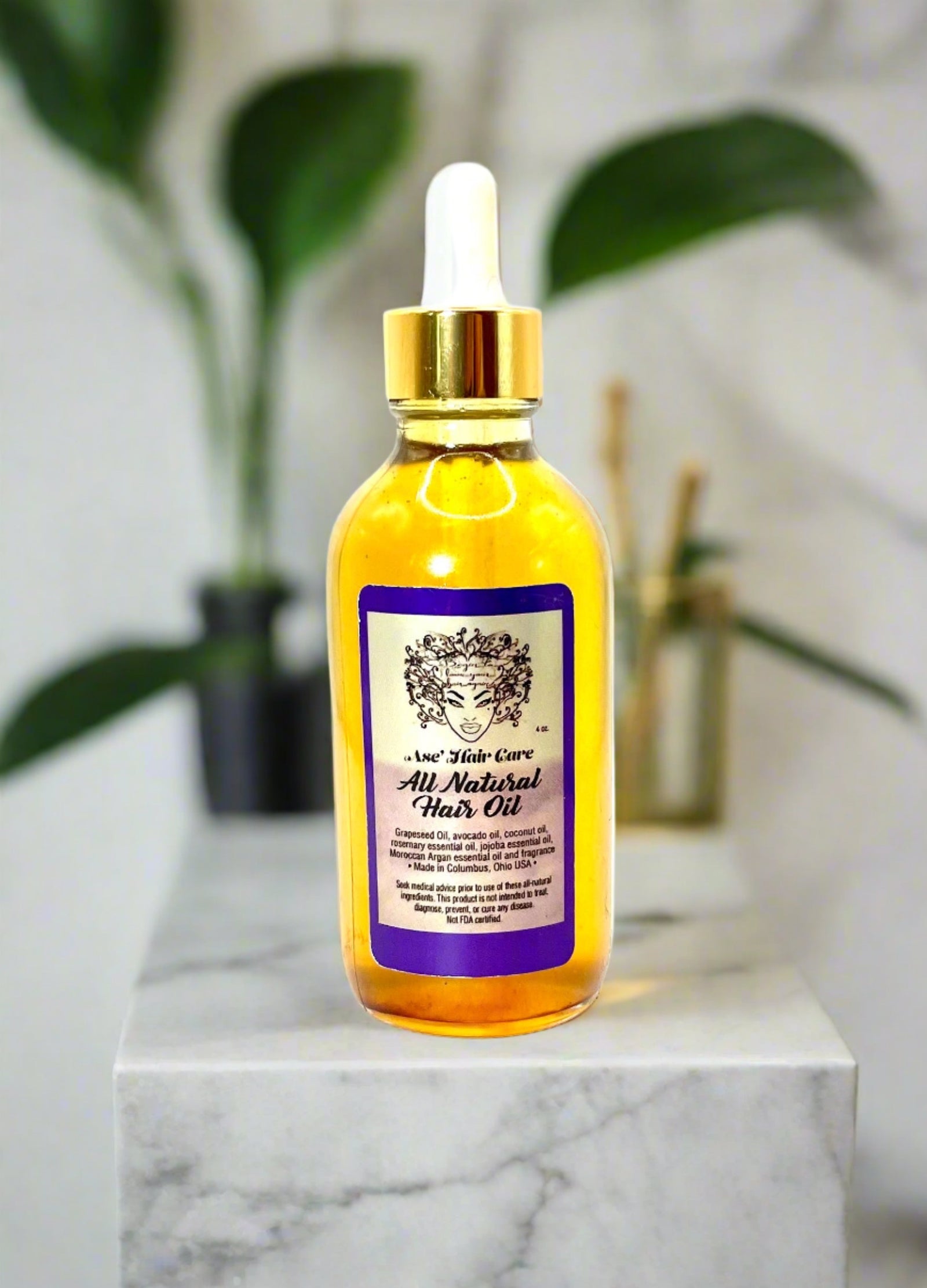 Ase' All Natural Hair Growth Oil has some of the most nutritional oils available for your scalp and hair such as Moroccan argan, rosemary for fast growth, jojoba, avocado, grapeseed and other all natural plant based ingredients, that work in harmony together. 